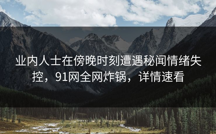 业内人士在傍晚时刻遭遇秘闻情绪失控，91网全网炸锅，详情速看